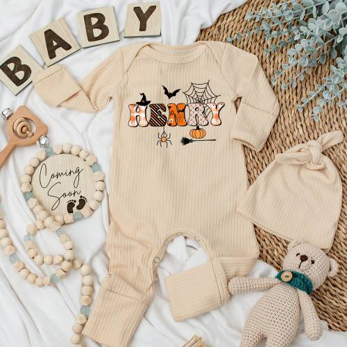 Personalized Name Halloween outfit, Baby Long Sleeve Romper- Soft Going Home Outfit for Boys and Girls, Custom halloween Gift, Baby Shower