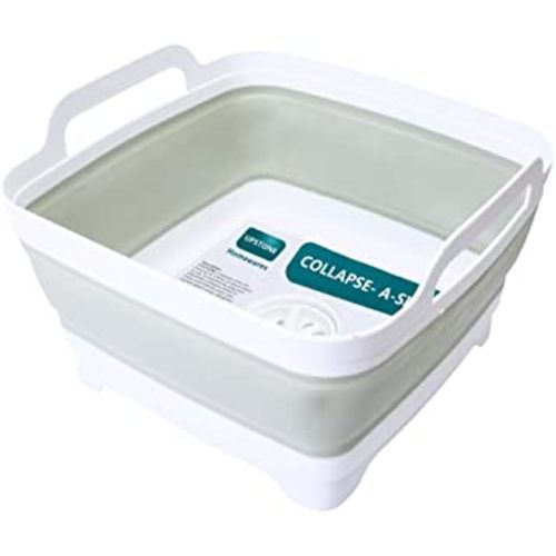 FOSJGO Dish Basin Collapsible with Drain Plug Carry Handles for 9 L Capacity, Collapsible Sink Tub, Dish Wash Basin, Portable Dish Tub, Foldable Dishpan for Camping Dish Washing Tub and RV Sink
