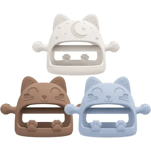 3 Pack Baby Teether-Cartoon Teethers for Babies 0-6 Months, Baby Teething Toys,Baby Chew Toys for Teething Relief,Baby Toys 0-6 Months,Ideal Baby Travel Essentials for Newborn &Moms(Cartoon Cat)