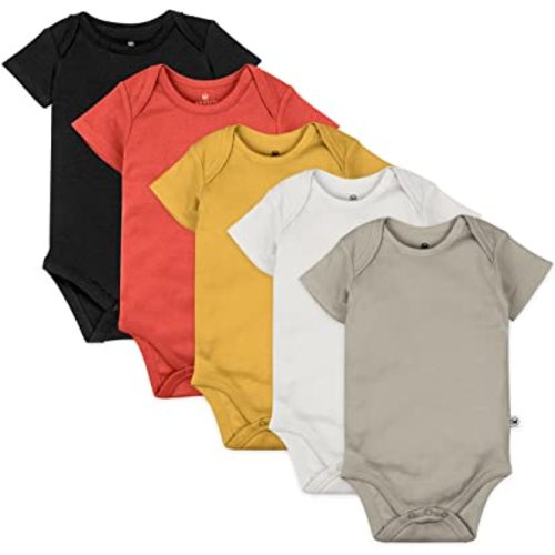 HonestBaby baby-boys 5-pack Short Sleeve Bodysuits One-piece 100% Organic Cotton for Infant Baby Boys, Unisex