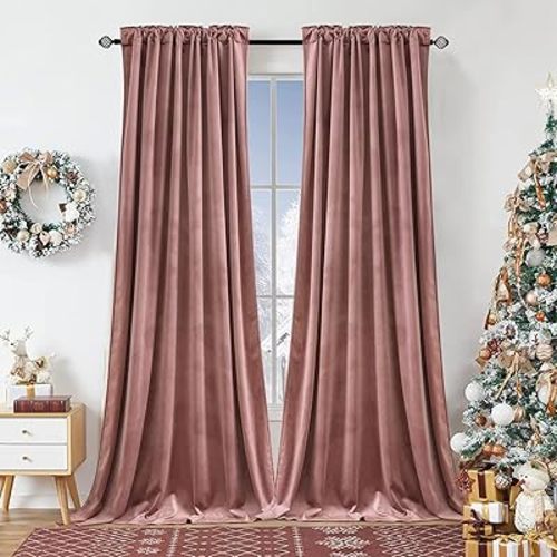 Dchola Wild Rose Velvet Curtains for Bedroom Window, Super Soft Vintage Luxury Heavy Drapes, Room Darkening Rod Pocket Curtain for Living Room, W52 by L108 inches, 2 Panels