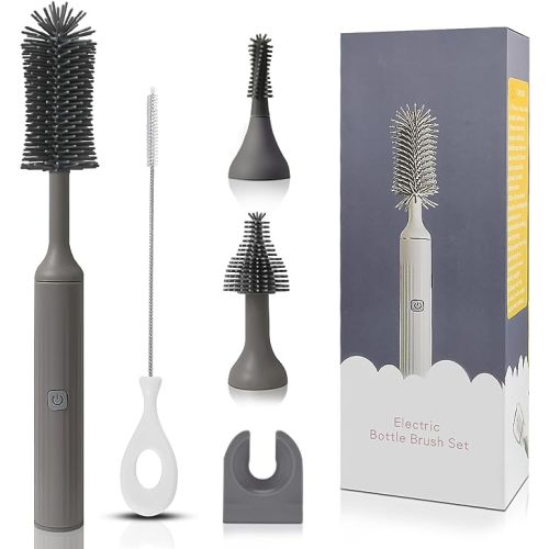 Electric Cleaning Brush with Electric Bottle Cleaner Set and Straw Brush,Suitable for Kitchen Brush and Baby Bottle Brush.Waterproof IPX65(Gray)