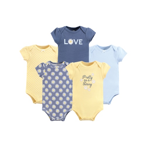 Hudson Baby Short Sleeve Bodysuits, 5-Pack, Newborn- 24 Months