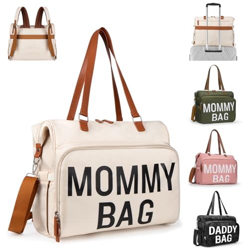 Diaper Bag Backpack Baby Bag, 4 in 1 Diaper Bag Tote, Mommy Bag for Hospital with 14 Pockets, Diaper Tote Bag for Labor & Delivery, Large Waterproof Baby Travel Bag with 3 Insulated Pockets, Beige