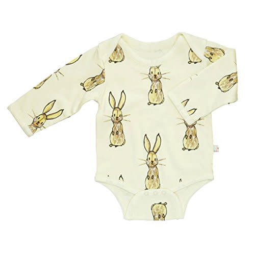 Babysoy Jane Goodall Long Sleeve Animal Pattern Bodysuit/Onesie (Rabbit, 0-3 Months)