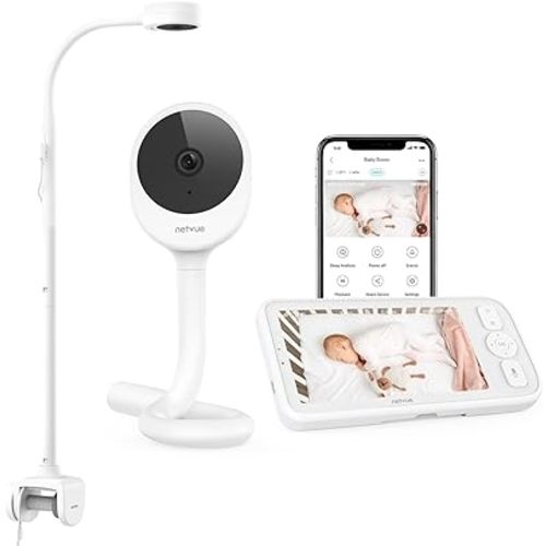 NETVUE Baby Camera Monitor Video - Peekababy 4 in 1 Bracket Meets the Needs of Parents in All Scenarios, Baby Monitor with Camera and Audio, 5" Display, 2-Way Talk, Free Smart Phone App, Cry Detection - White