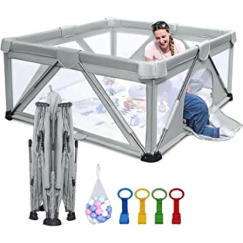 Baby Playpen Foldable, Heyo.Ja Large Play Yard, Playpen for Babies and Toddlers, Play Pens for Babies and Toddlers with Gate, Indoor & Outdoor Portable Play Pen (71"×59")