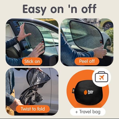 Onco Baby Car Mirror & Window Shades Bundle (18.9 12) - UPF 50+ Shade, 100% Shatter-Proof Mirror, Universal for Car Journeys