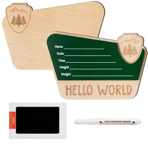 R HORSE Baby Birth Announcement Sign - 3D Wooden Baby Birth Sign with Marker Pen for Baby Hand and Footprints, National Park Newborn Name Announcement Sign with Ink Pad for Unisex Baby Shower