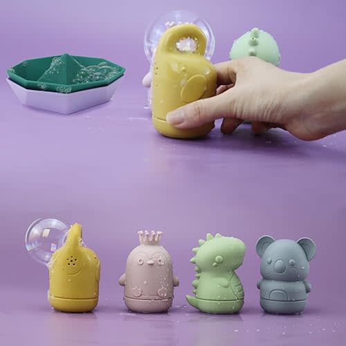 6 Pieces Mold Free Baby Bath Toy, BPA Free Silicone Bath Toys for Kids, Squirt Soft Bathtub and Floating Boats for 6+ Month, Safe for Baby Biting，Easily Twist Open and Clean