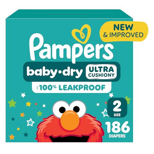Pampers Diapers - Baby Dry - Size 2, 186 Count, Absorbent Disposable Infant Diaper (Packaging May Vary)