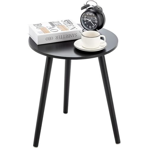 Apicizon Black Round Side Table, Black End Table Bedside Table Nursery with Wood Legs, Nightstand for Living Room, Bedroom, 16.5 x 20.5 Inches