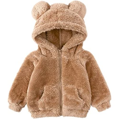 Feidoog Toddler Kids Fleece Hooded Jacket Coat with Ears Zipper Lightweight Long Sleeve Thick Warm Outerwear