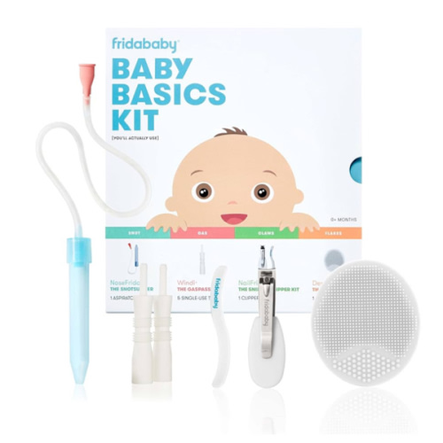 Frida Baby Basics Kit, Baby Essentials Kit Includes Nasal Aspirator Snotsucker, NailFrida Nail Files, Windi Gas Relief, DermaFrida Bath Brush + Silicone Carry Case
