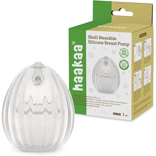 HAAKAA Shell Wearable Hands-Free Manual Breast Pump/Milk Collector (2.5 oz/75 ml, 4 oz/120 ml) – Medical-Grade Silicone – Compact, Portable & Discreet – Leak-Proof Valve