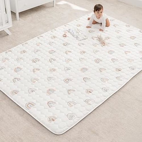 Comfy Cubs Premium Play Mat, Rectangle (Large) 60” x 96” - Soft and Comfortable Kids & Toddler Play Mat with Non-Slip Bottom - Plush Quilted Top Baby Mat for Floor for Playtime - Rainbow