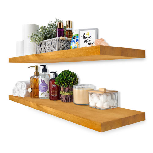Sorbus Wood Floating Shelves for Wall - Long 35” Solid Wood Wall Shelves for Bathroom Decor, Books, Bedroom & Living Room - Set of 2 Black Wall Mounted Kitchen Shelves - Durable 100% Premium Solid Pine | Wayfair