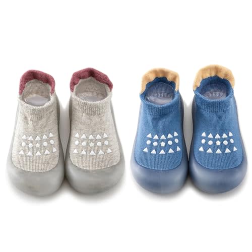 HOVELL Baby Non Slip Socks Shoes Toddler Girls Boys First Walking Shoes Infant Indoor Floor Slipper Sneakers 2 Pairs