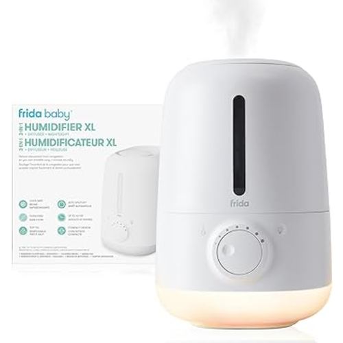 Frida Baby 3-in-1 XL Top Fill Humidifier for Bedroom, Cold & Flu Relief, 6L Tank Cool Mist Humidifier for Large Rooms + Diffuser, Nightlight, Auto Shut-Off, Quiet, Carry Handle, Essential Oil Diffuser