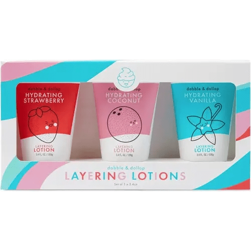 Dabble & Dollop Layering Lotion Set, Hydrating Strawberry, Coconut and Vanilla Scented Lotions for Kids, All-Natural, USA Made, Dermatologist Tested, Vegan & Cruelty-Free (Set of 3)