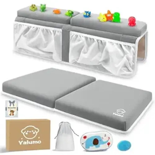 Bath Kneeler and Elbow Rest Pad Set for Baby Bathtub, Thick Non-Slip Bathing Kneeling Mat Cushion Quick Drying Bathtub Knee Saver with Arm Support and Pockets for Bathroom Bathing time Comfort, Gray