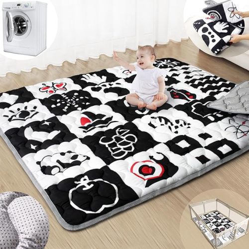 Baby Play Mats for Floor, 71”x59” Extra Thicker & Larger Super Soft Playmat for Babies and Toddlers, Foldable Washable, Upgrade Anti-Slip Crawling Mat for Playpen(High Contrast)