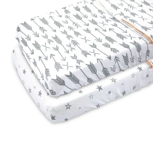 Premium Changing Pad Cover – 2 Pack – Superior Softness, Lifetime Durability - Shrink Proof 100% Cotton Sheet Liners w/ Belt Loops Fitted for 32x15x5 Pads.