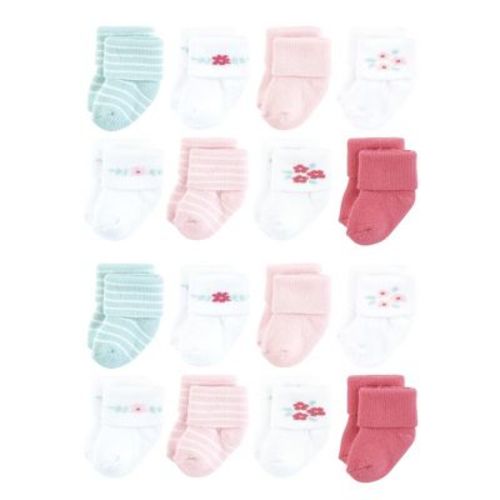 Hudson Baby Cotton Rich Baby Terry Socks 16-Pack, Tiny Flowers, 6-12 Months