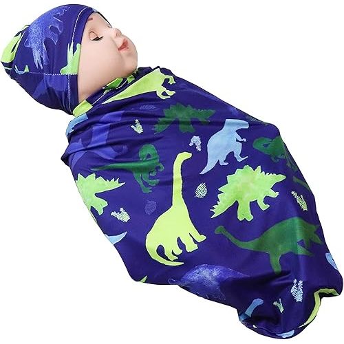 Newborn Swaddle Blanket Soft Baby Swaddle Wrap Receiving Blanket for Infant Boys and Girls Blue Dinosaur