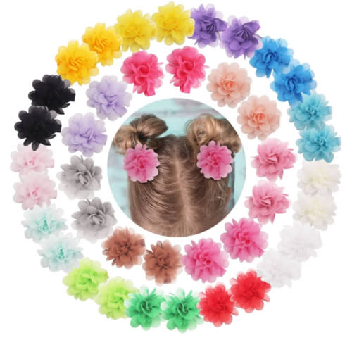 DeD 40PCS 2" Chiffon Flower Hair Bows Clips Flower Tiny Hair Clips Fine Hair for Girls Infants Toddlers Set of 20 Pairs