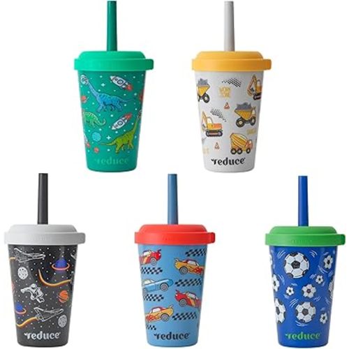 REDUCE GoGo's Kids 5-Pack 12oz Tubler Cups with Lids & Spill-Proof Straws