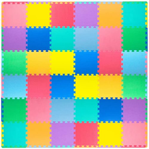 ProSource Foam Puzzle Floor Play Mat for Kids and Babies with Solid Colors, 36 or 16 Interlocking Tiles with Borders, Assorted