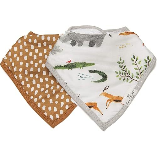Loulou Lollipop Muslin Bandana Bib Drool Bib Set for Baby Girl and Boy, Adjustable 3 to 36 Months, 2 Pack