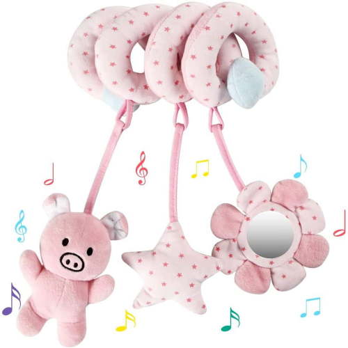 Car Seat Toys for Babies 0-6 Months Hanging Rattle Bouncer Toys for Crib Mobile, Infant Spiral Plush Stroller Toys