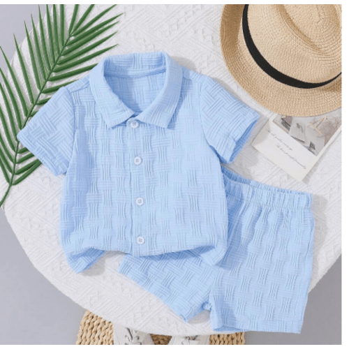 SHEIN 2pcs Textured Shirt And Shorts Street Fashion Outfit For Baby Boys | SHEIN USA