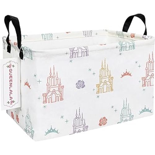 QUEENLALA Rectangular Laundry Hamper/Foldable Nursery Laundry Basket for Organizing/Storage Bin Baskets/Children Toy Office Bedroom/Toy Bin Closet Shelf Baskets（Rec-Rose Castle）