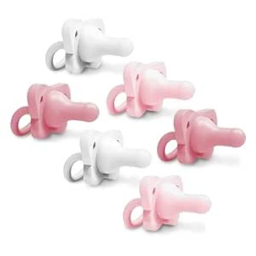 Dr. Brown's HappyPaci 100% Silicone Baby Pacifier, Contoured One-Piece Design, Pink, White, Light Pink, 0-6m, BPA-Free, 6 Pack