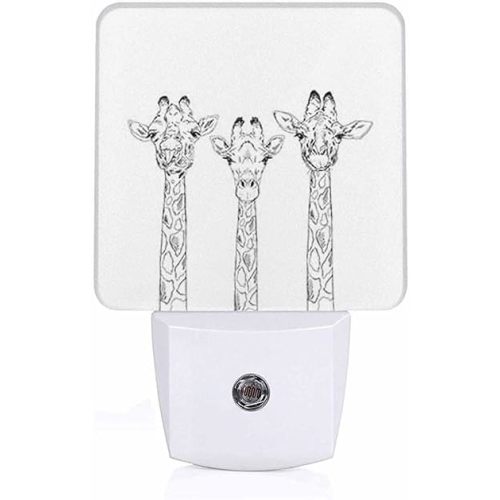 LED Night Light,Realistic Sketch Giraffe Heads LED Night Light Plug into Wall with Dusk to Dawn Light Sensor White Energy Efficient Nightlight for Bedroom Bathroom Hallway Living Room Kitchen