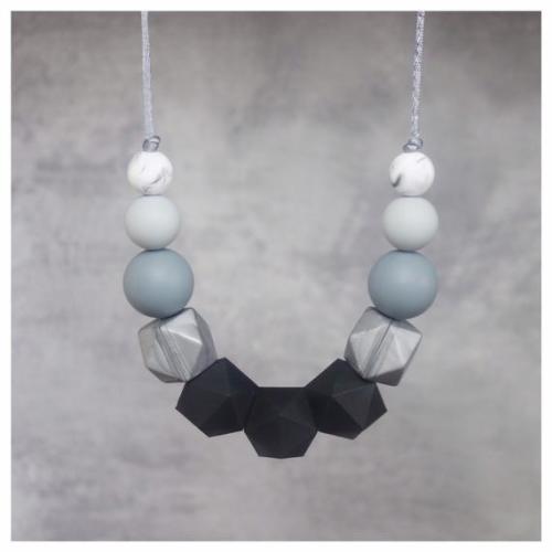 Teething Necklace Silicone Black Grey Beads BPAFree
