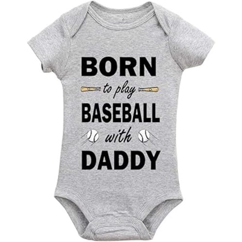 Born to Play Baseball with Daddy Funny Long Sleeve Baby Birth Announcement Bodysuit