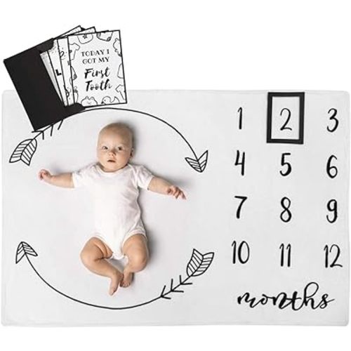 Henry Hunter Baby Milestone Blanket for Your Baby's Monthly Milestones with Frame & Memory Cards | Photo Milestone Blanket for Baby Boy and Girl | Premium Cotton Fleece | 30" x 40" (Gender Neutral)