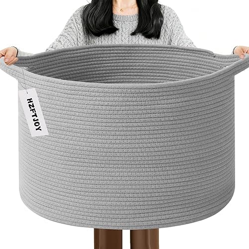 65L Large Blanket Basket,19.7" L x 19.7" W x 13" H Rope Woven Baskets with Handles, Toys Storage Bins,Laundry Basket Perfect for Living Room, Nursery,Bedroom,Home Organization,Light Gry