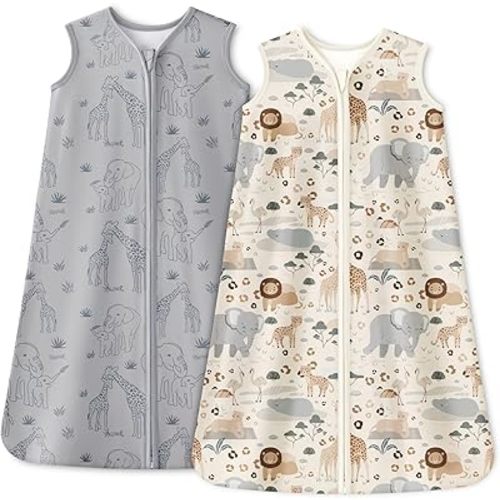 Baby Sleep Sack 6-12 Months 1.0 Tog Baby Wearable Blanket 100% Cotton Sleeping Sack with 2-Way Zipper for Infant Newborn Apricot & Gray Elephant