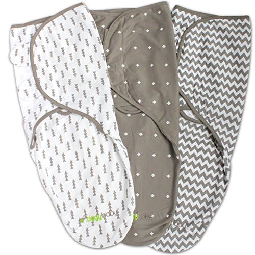 Swaddle Blanket, Adjustable Infant Baby Wrap Set 3 Pack Soft Cotton in Grey