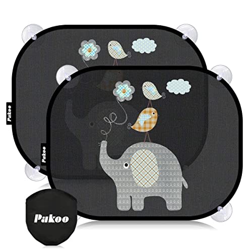 Pakoo Car Sun Shade Baby with UV Protection, Car Window Sun Shade for Children with Cute Animal Motifs, 2 Pack - 17.7 x 14 inches
