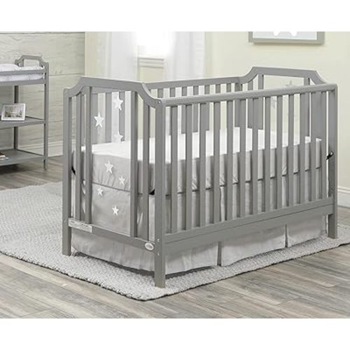 Suite Bebe Celeste 3 in 1 Convertible Island Crib, Wood and Acrylic, Light Grey