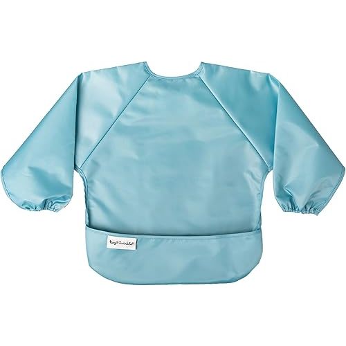 Tiny Twinkle Mess Proof Baby Bib, Cute Full Sleeve Bib Outfit, Waterproof Bibs for Toddlers, Machine Washable, Tug Closure, Smock Eating, Long (Slate Blue, Small 6-24 Months), 3.0 ounces