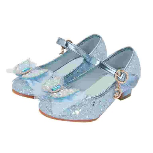 Caqnni Girls Dress Shoes Flower Girl Shoe Mary Jane Low Heels Princess Ballet Shoes for Wedding (Blue,25)