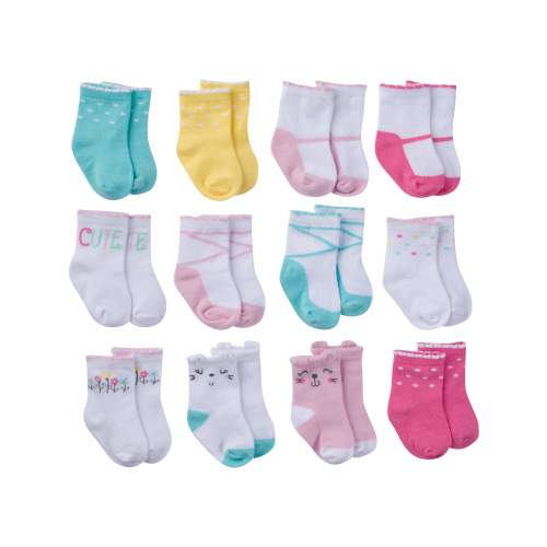 Onesies Brand Baby Girl Assorted Stay-on Jersey Crew Wiggle-Proof Socks, 12-Pack (0/6 Months - 24 Months)