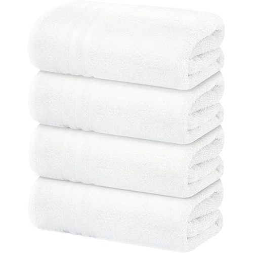 Tens Towels Pack of 4 Soft Bath Towels, 100% Cotton, 27 x 54 Inches, Lightweight & Quick-Dry, Ideal for Daily Bathroom Use, Practical & Comfortable, White